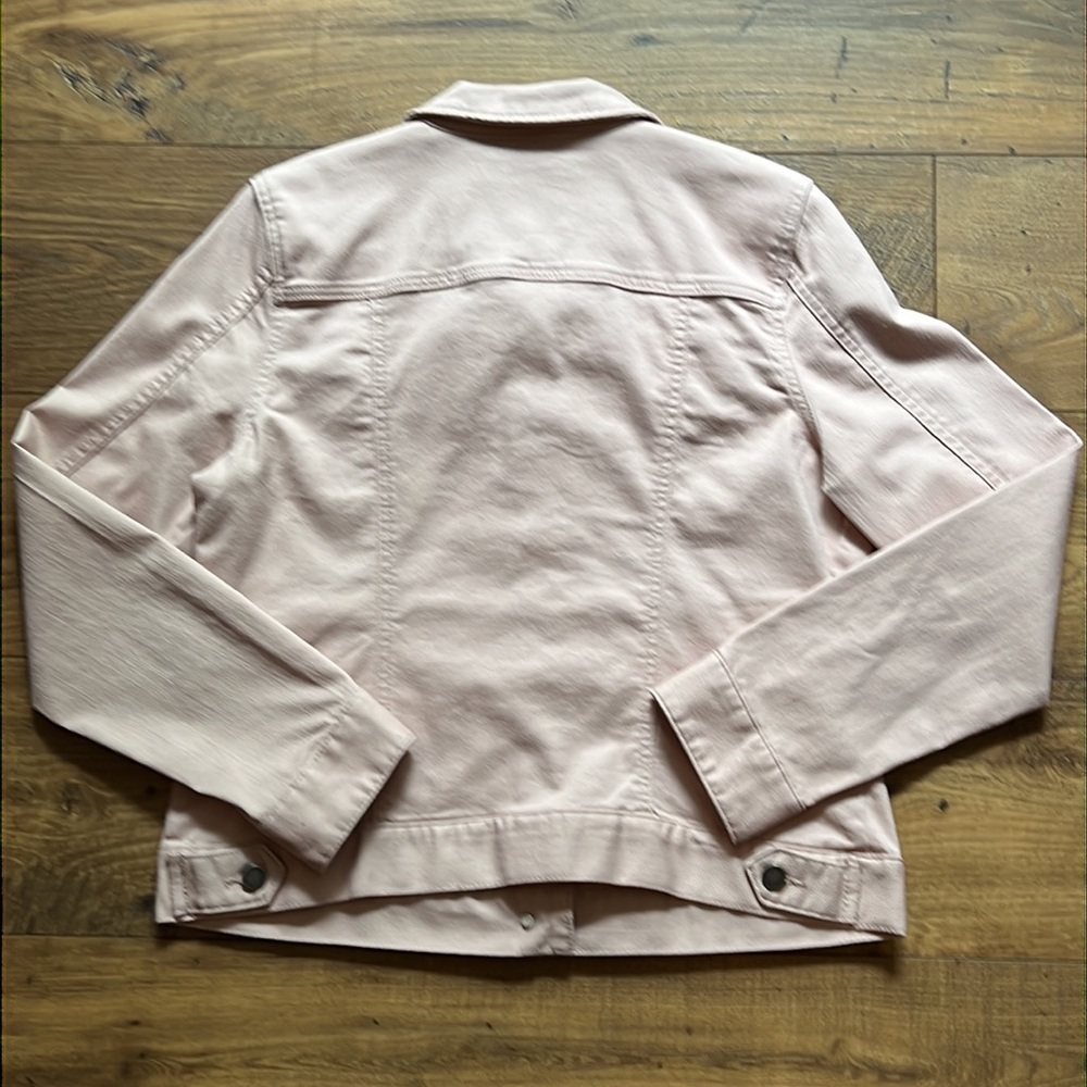 MARKET AND SPRUCE Camila Boyfriend Denim Jacket Solid Print Blush Unlined Lg - Picture 9 of 17